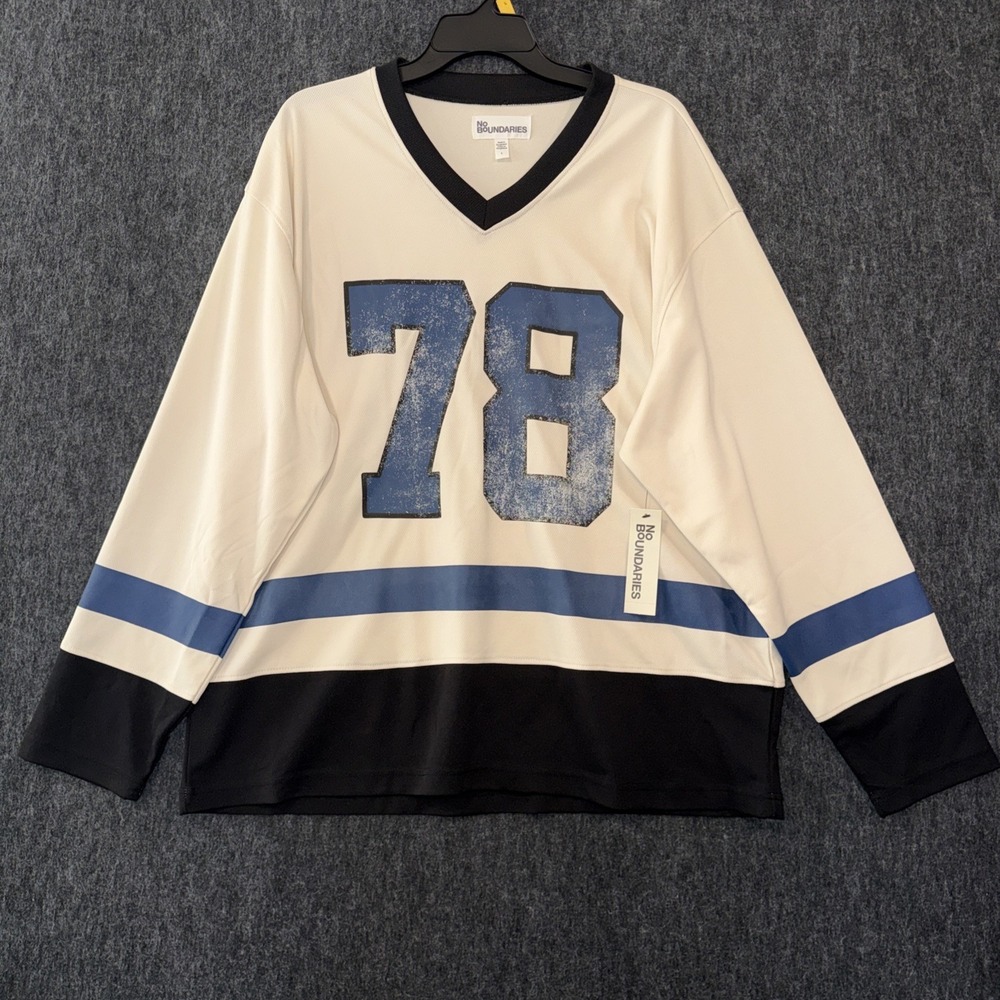 No Boundaries Men 78 Sz L Hockey Jersey Light Birch Grunge Streetwear Y2K Sporty